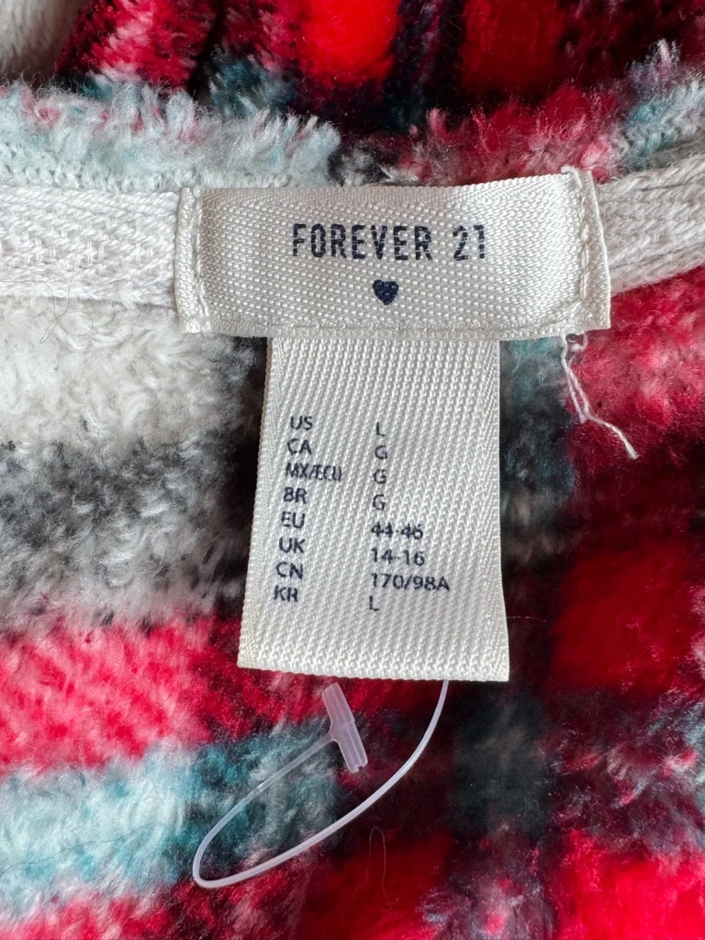 Forever 21 Red, Black & White Plaid Hooded Robe Largr - Picture 7 of 7